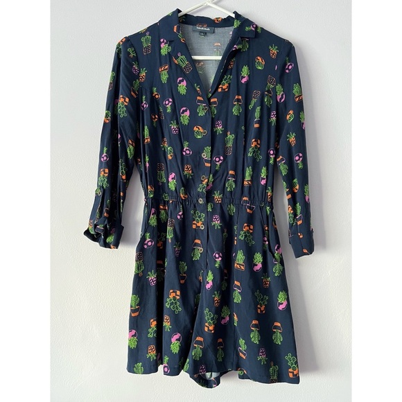 Modcloth Navy Blue Cactus Print Romper Size Small - Picture 2 of 13